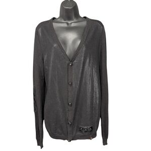RUDSAK Women’s Black Cardigan with Fur patches and Skull Buttons